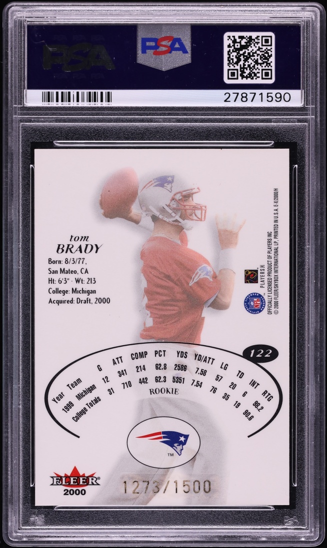 2000 Fleer E-X Tom Brady ROOKIE /1500 #122 PSA 9 MINT - Photo 2