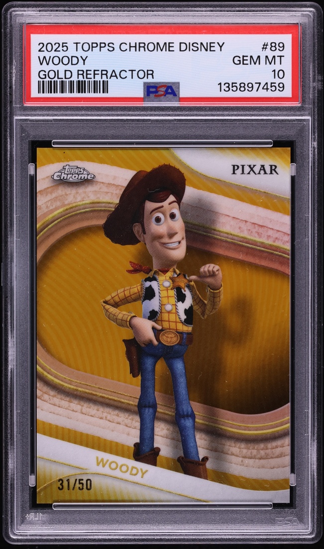 2025 Topps Chrome Disney Gold Refractor Woody /50 #89 PSA 10 GEM MINT