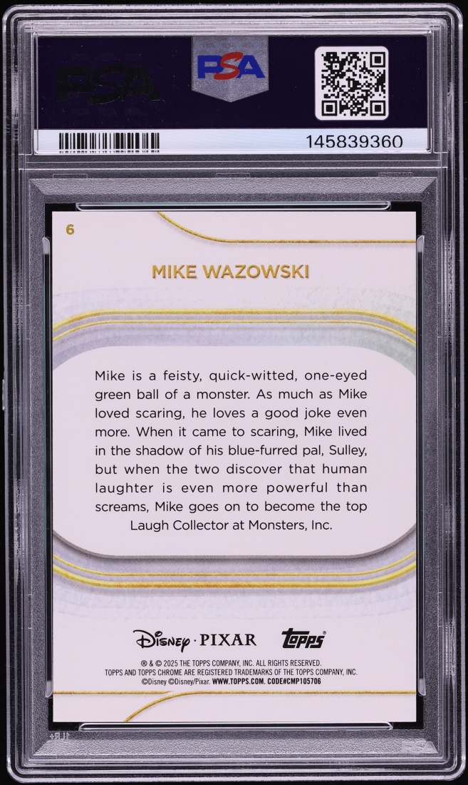 2025 Topps Chrome Disney Sapphire Gold Mike Wazowski /50 #6 PSA 10 GEM MINT - Photo 2