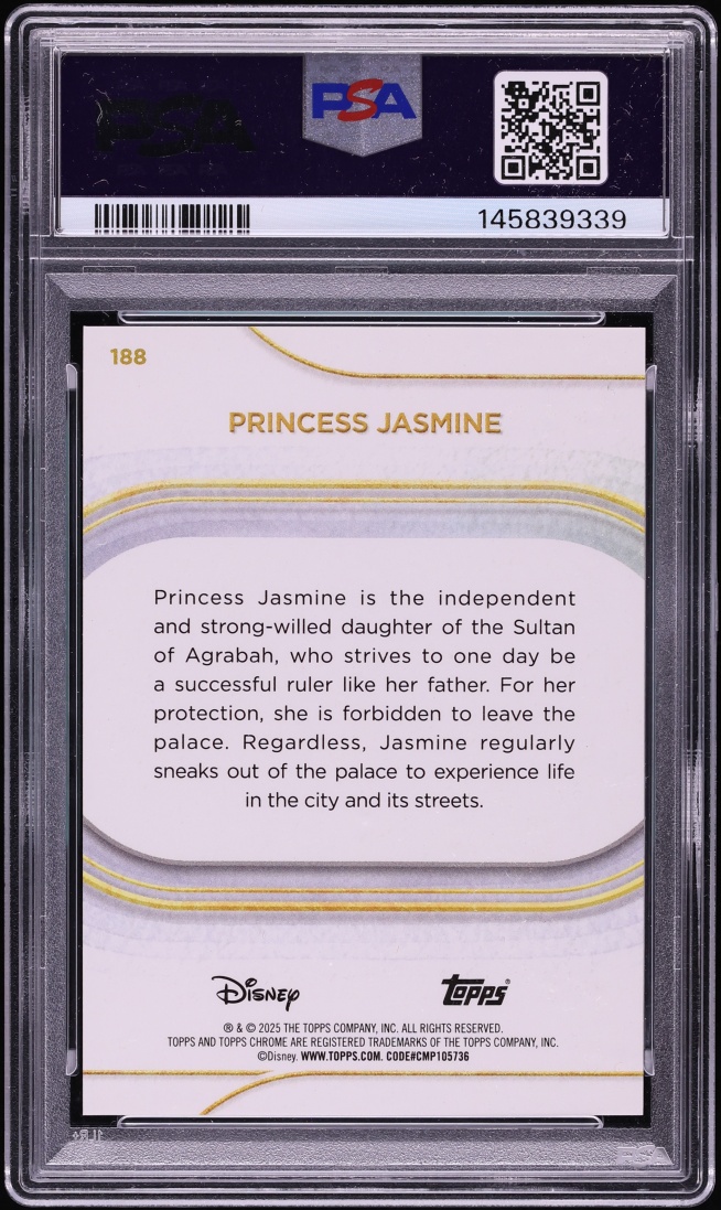 2025 Topps Chrome Disney Gold Refractor Princess Jasmine /50 #188 PSA 10 GEM MINT - Photo 2