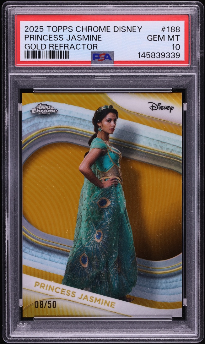 2025 Topps Chrome Disney Gold Refractor Princess Jasmine /50 #188 PSA 10 GEM MINT