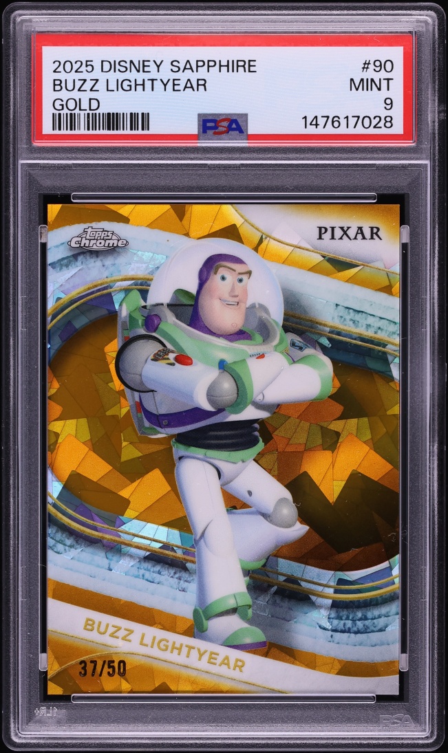 2025 Topps Chrome Disney Sapphire Edition Gold Buzz Lightyear /50 #90 PSA 9 MINT