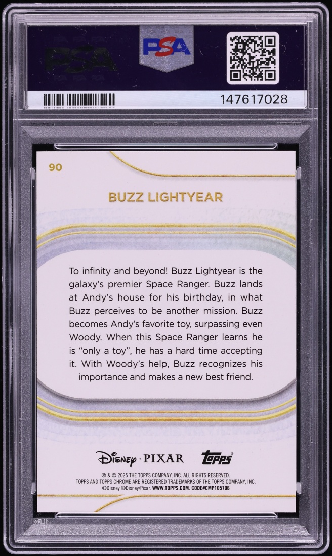 2025 Topps Chrome Disney Sapphire Edition Gold Buzz Lightyear /50 #90 PSA 9 MINT - Photo 2