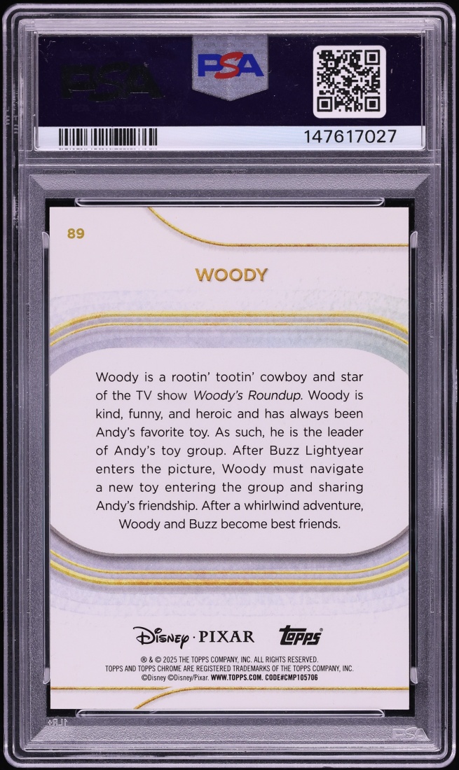 2025 Topps Chrome Disney Sapphire Gold Woody /50 #89 PSA 9 MINT - Photo 2