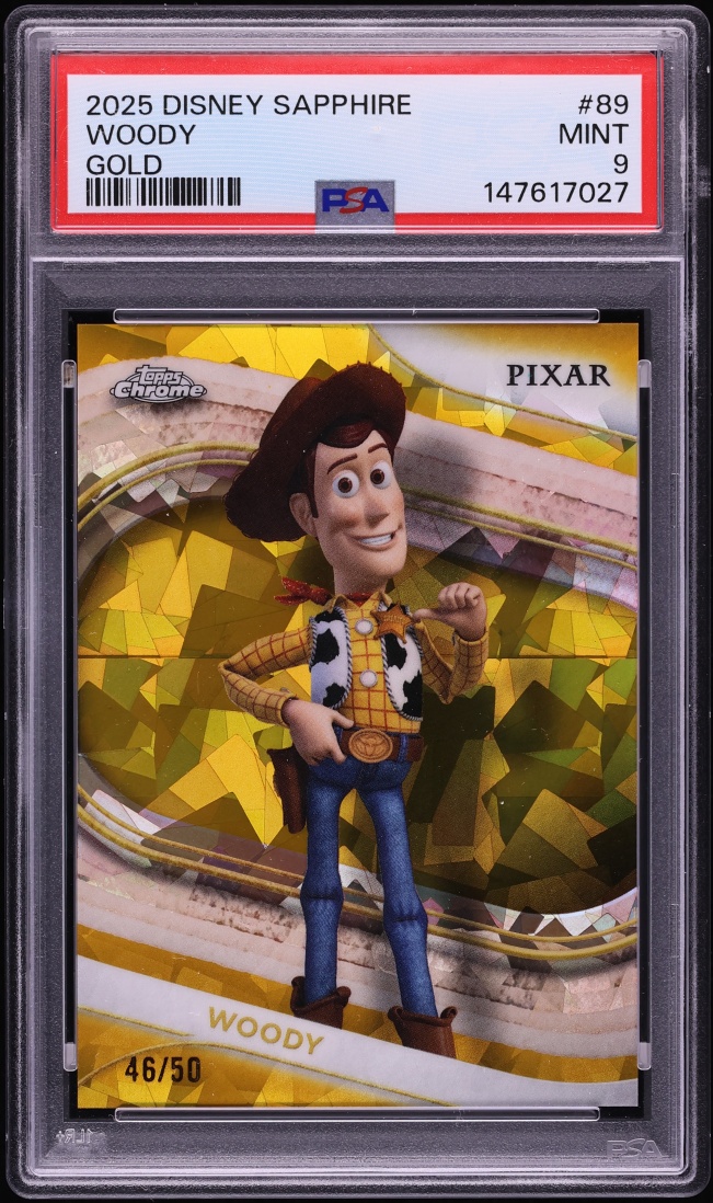 2025 Topps Chrome Disney Sapphire Gold Woody /50 #89 PSA 9 MINT