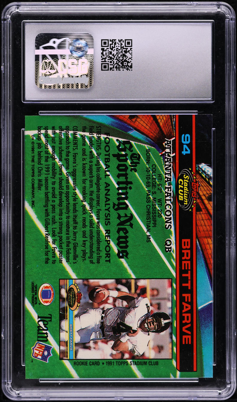 1991 Stadium Club Football Brett Favre ROOKIE #94 CSG 9.5 MINT+