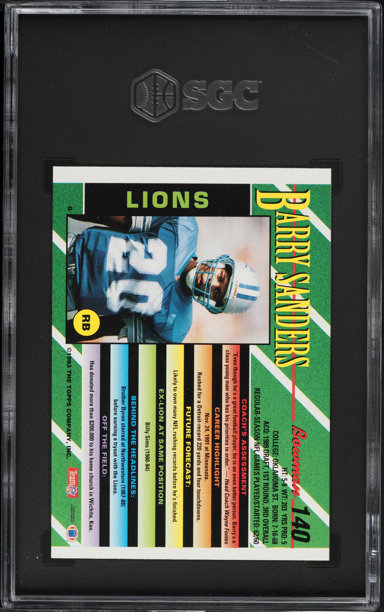 1993 Bowman Foil Barry Sanders #140 SGC 8.5 NM-MT+