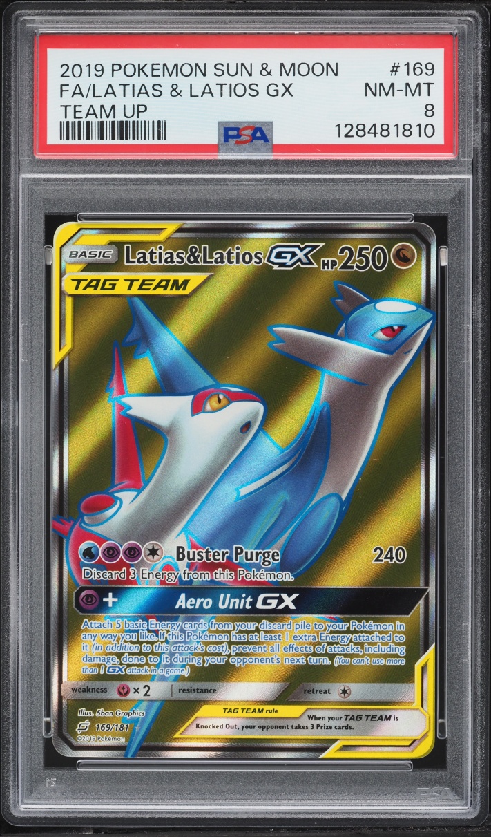 2019 Pokemon Sun & Moon Team Up Full Art Latias & Latios GX #169 PSA 8 NM-MT