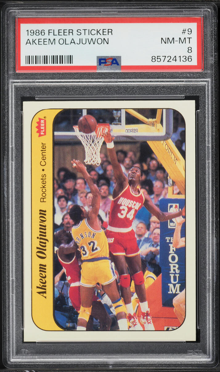 1986 Fleer Sticker Hakeem Olajuwon ROOKIE #9 PSA 8 NM-MT - Photo 1