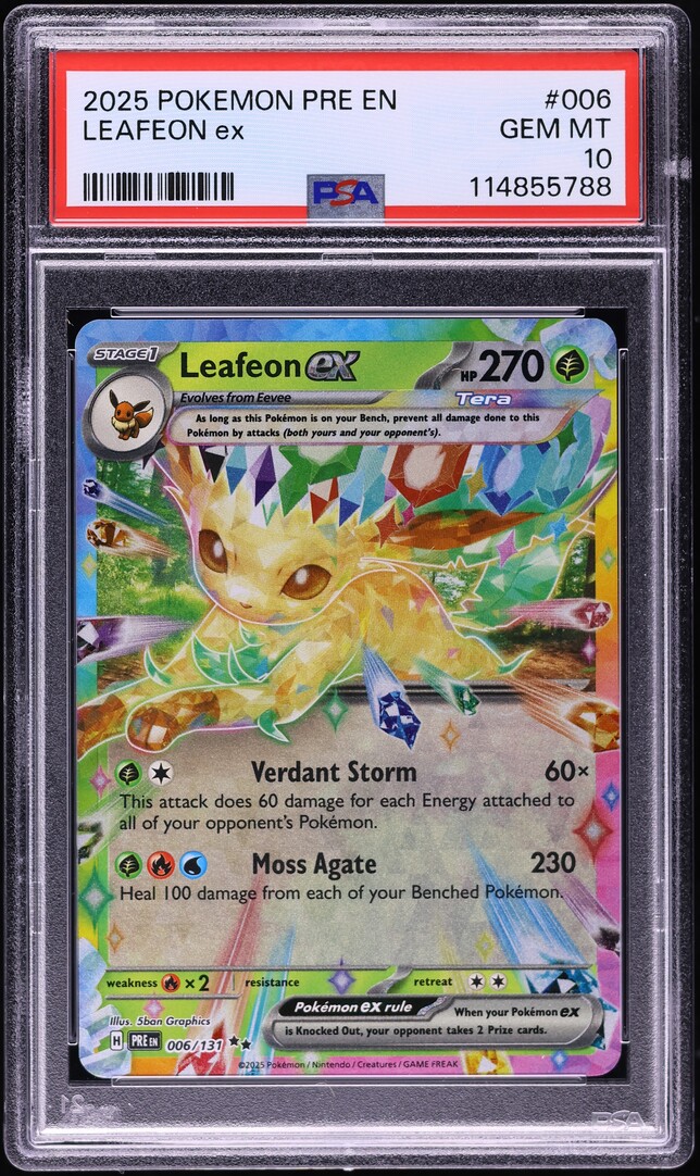 2025 Pokemon SV Prismatic Evolutions Holo Leafeon ex #6 PSA 10 GEM MINT