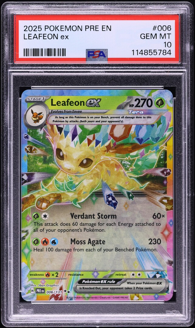 2025 Pokemon Scarlet & Violet Prismatic Evolutions Holo Leafeon ex #6 PSA 10 GEM MINT