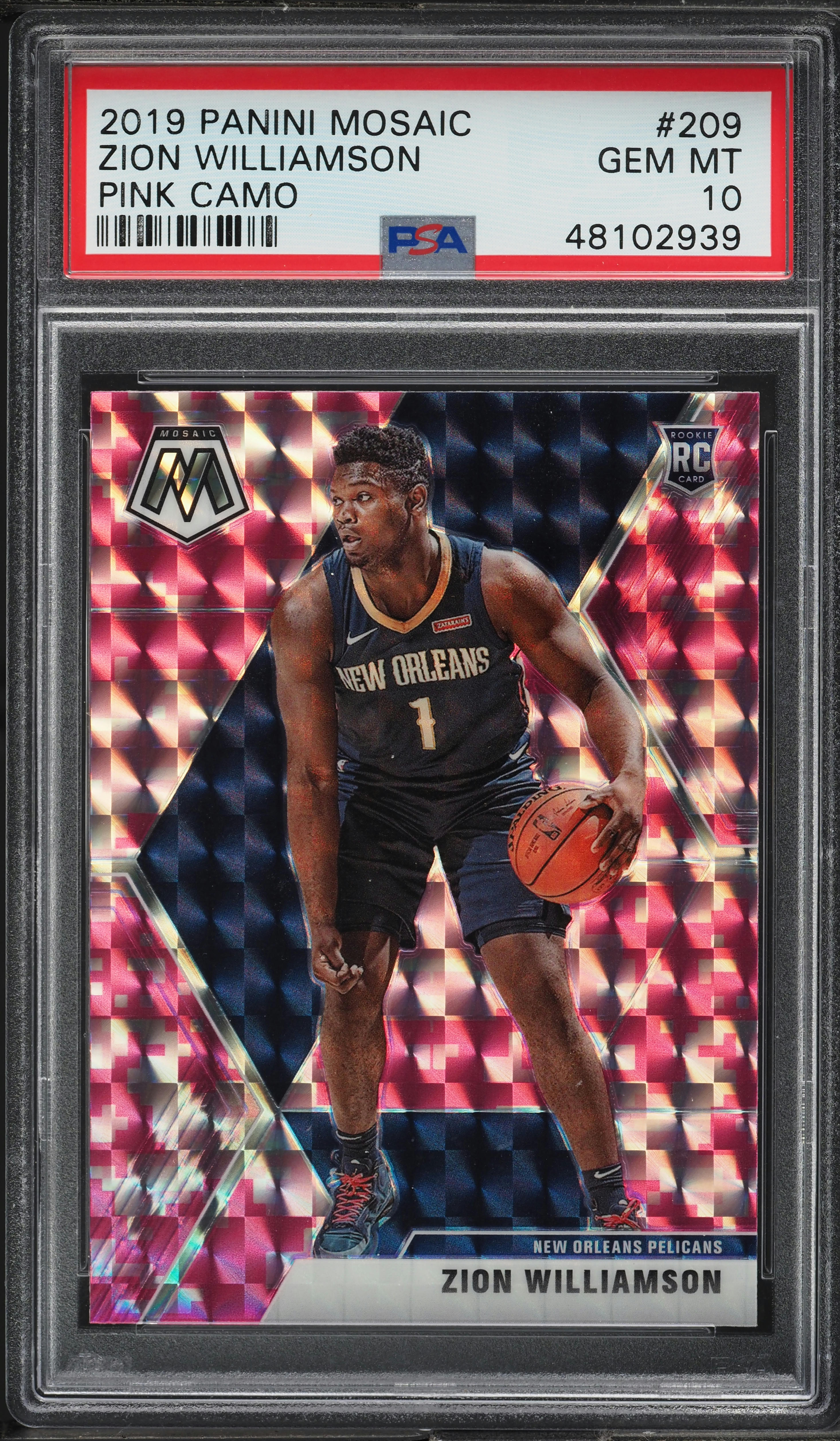 2019 Panini Mosaic Pink Camo Zion Williamson ROOKIE #209 PSA 10