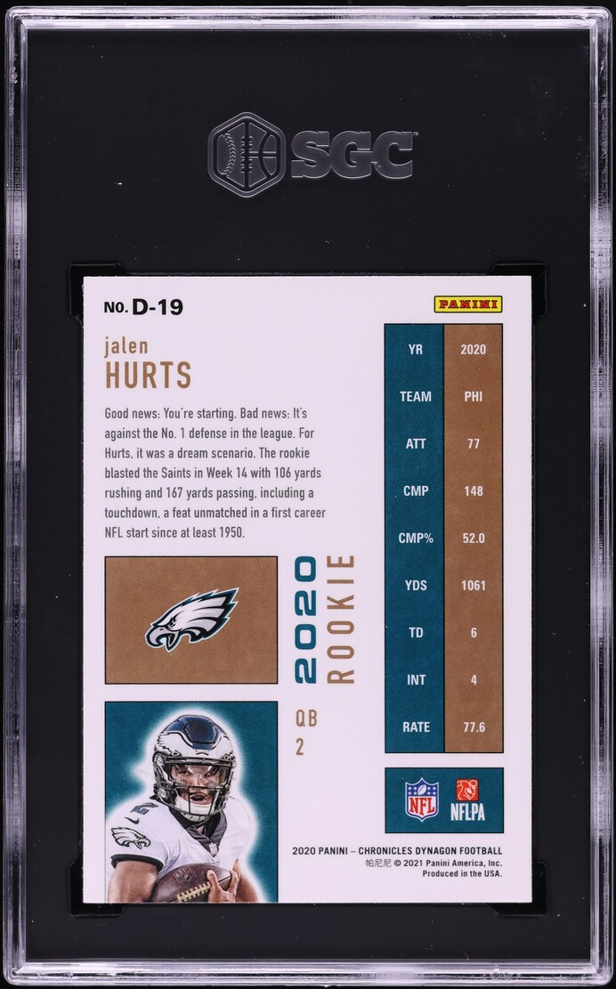 2020 Panini Chronicles Dynagon Jalen Hurts ROOKIE #D-19 SGC 9 MINT