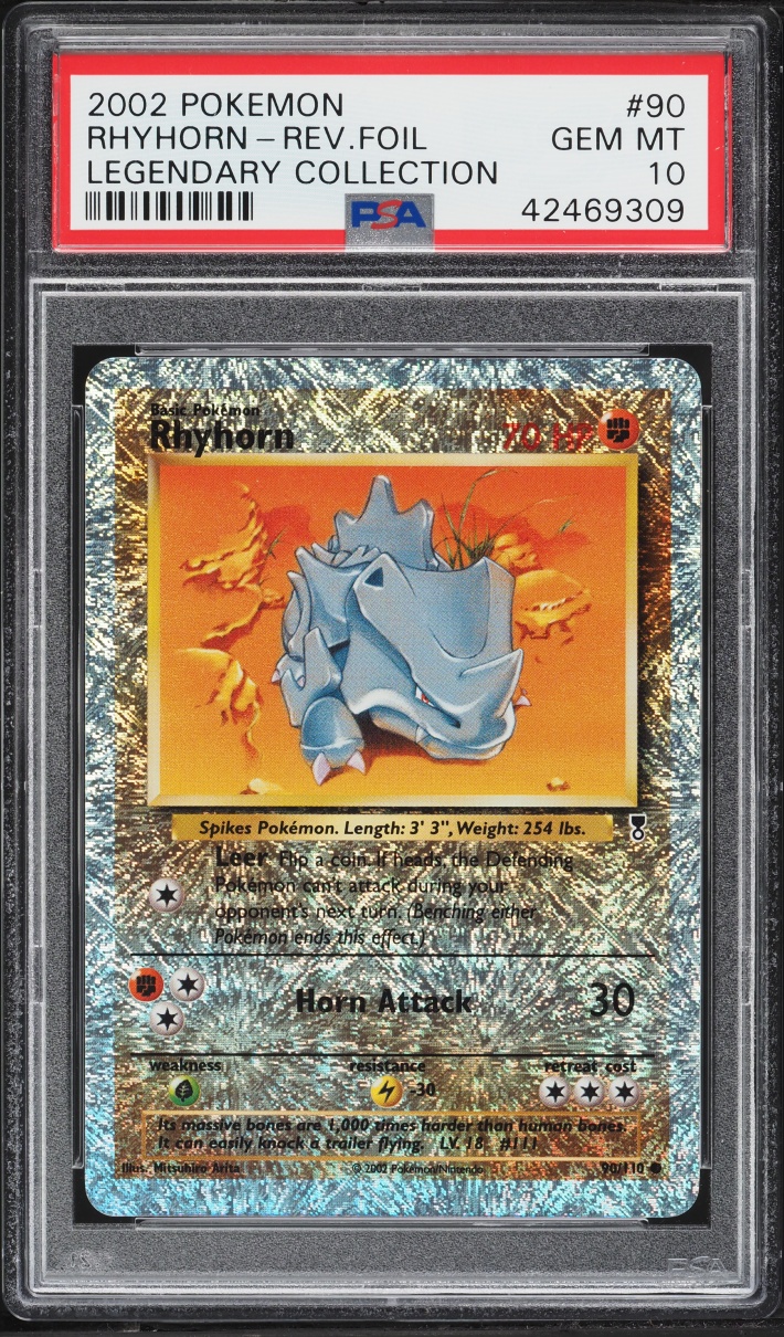 2002 Pokemon Legendary Collection Reverse Holo Rhyhorn #90 PSA 10 GEM MINT