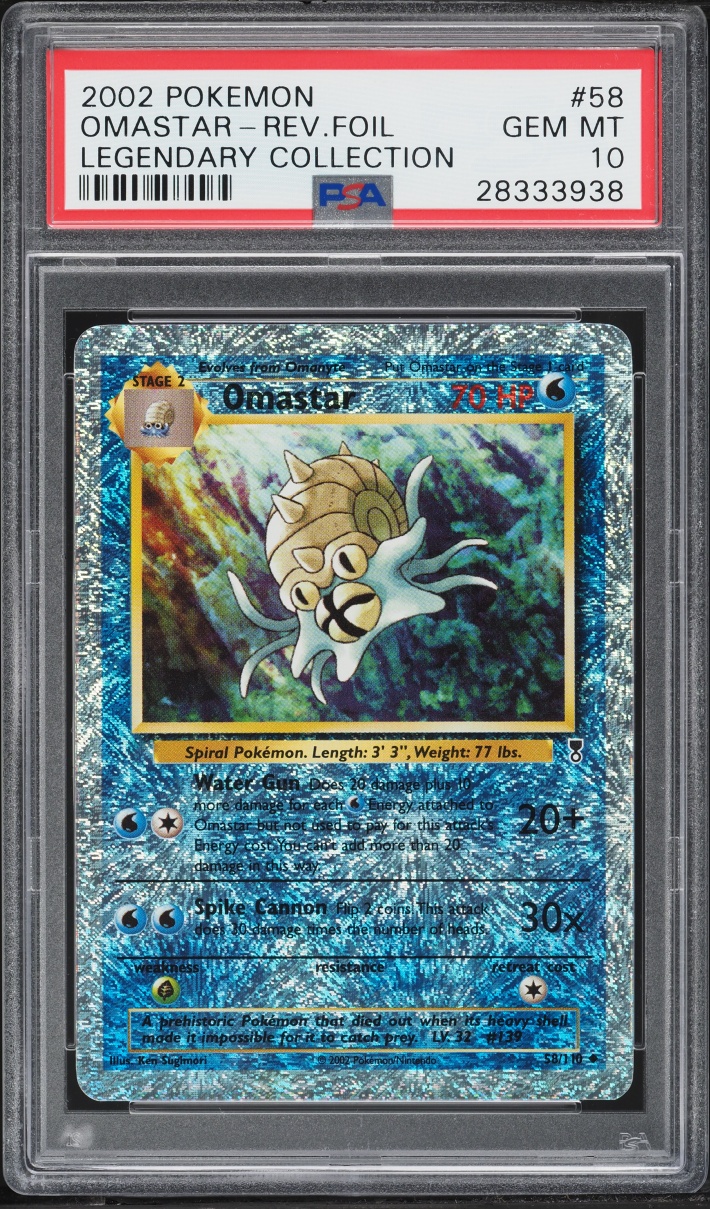 2002 Pokemon Legendary Collection Reverse Holo Omastar #58 PSA 10 GEM MINT