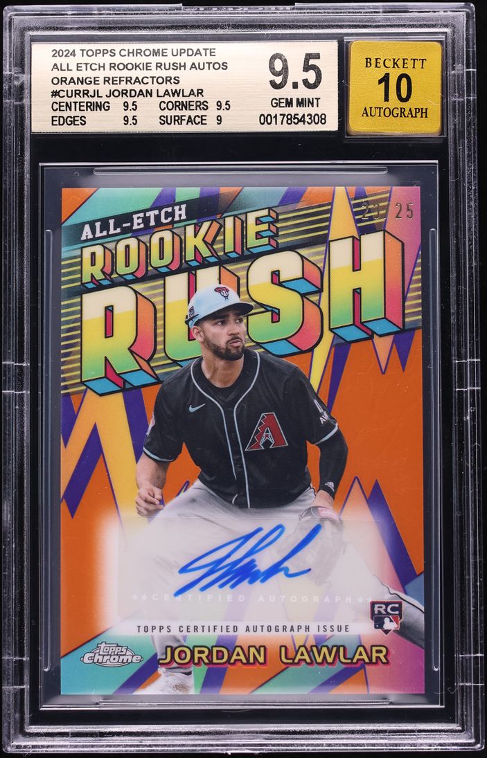 2024 Topps Chrome Update All Etch Rush Orange Jordan Lawlar ROOKIE AUTO /25 #CURRJL BGS 9.5 GEM