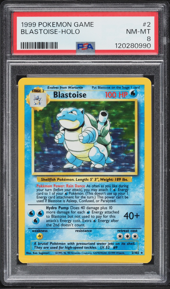 1999 Pokemon Base Set Holo Blastoise #2 PSA 8 NM-MT