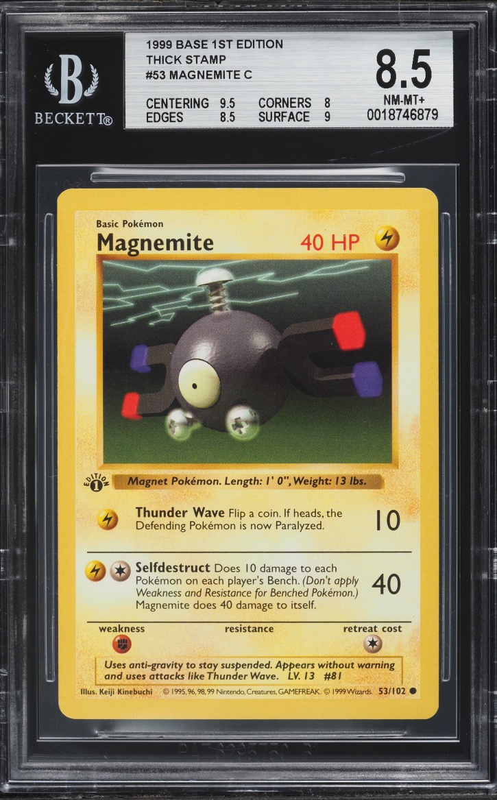 1999 Pokemon Base Set Shadowless 1st Edition Magnemite Thick Stamp #53 BGS 8.5 NM-MT+