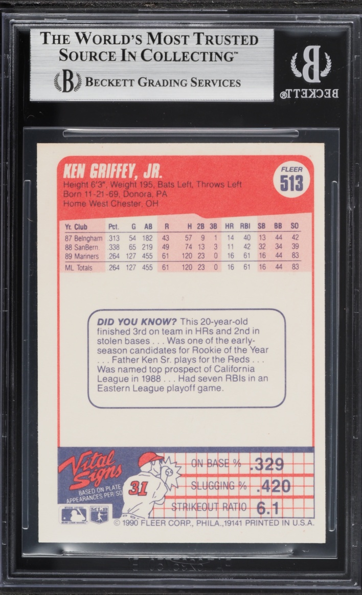 1990 Fleer Ken Griffey Jr. #513 BGS 8 NM-MT