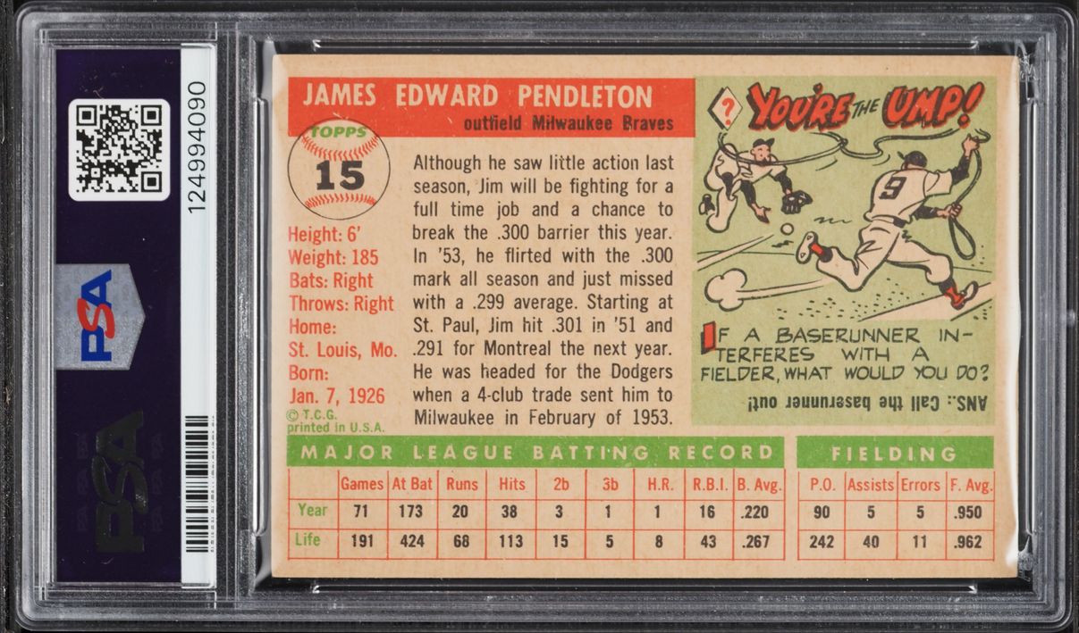 1955 Topps Jim Pendleton #15 PSA 4 VGEX