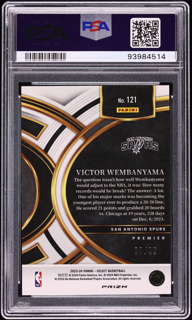 2023 Select Premier Light Blue Disco Victor Wembanyama ROOKIE /99 #121 PSA 10 GEM MINT