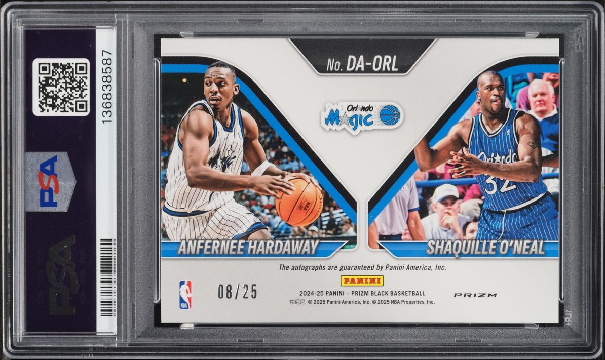 2024 Panini Prizm Black Dual Mojo Anfernee Hardaway Shaquille O'Neal AUTO /25 #DA-ORL PSA 10