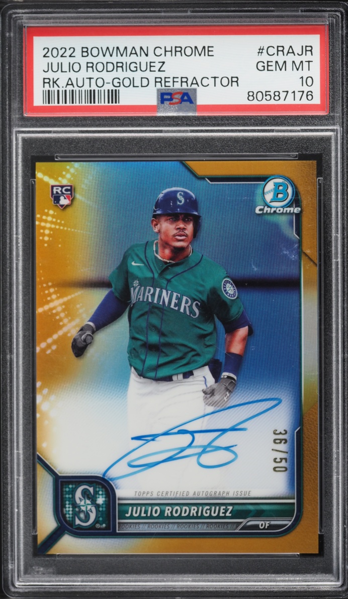 2022 Bowman Chrome Gold Refractor Julio Rodriguez ROOKIE AUTO /50 #CRA-JR PSA 10 GEM MINT