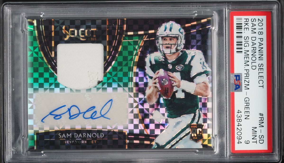 2018 Select Green Prizm Sam Darnold ROOKIE PATCH AUTO 5/5 #RM-SD PSA 9 MINT