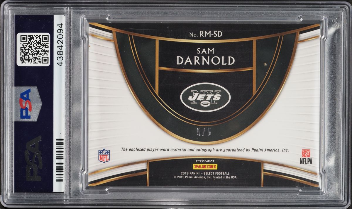 2018 Select Green Prizm Sam Darnold ROOKIE PATCH AUTO 5/5 #RM-SD PSA 9 MINT