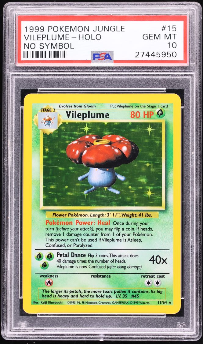 1999 Pokemon Jungle No Symbol Holo Vileplume #15 PSA 10 GEM MINT