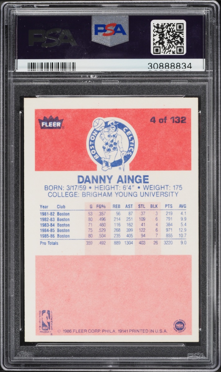 1986 Fleer Basketball Danny Ainge #4 PSA 9 MINT