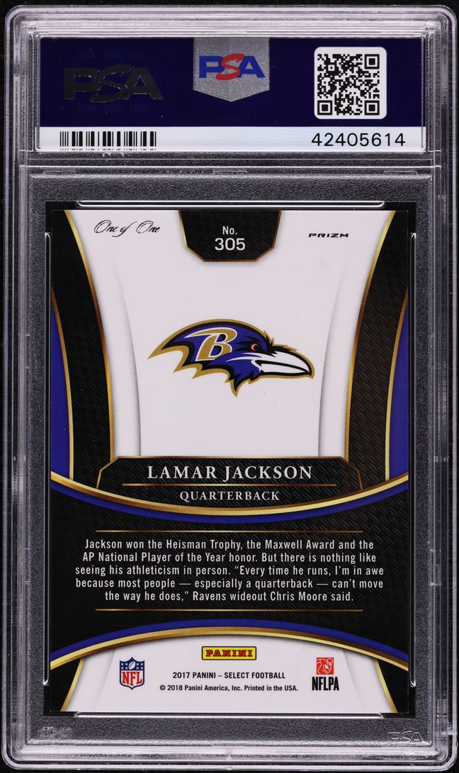 2017 Select '18 NFL Draft XRC Black Prizm Lamar Jackson ROOKIE 1/1 #305 PSA 10