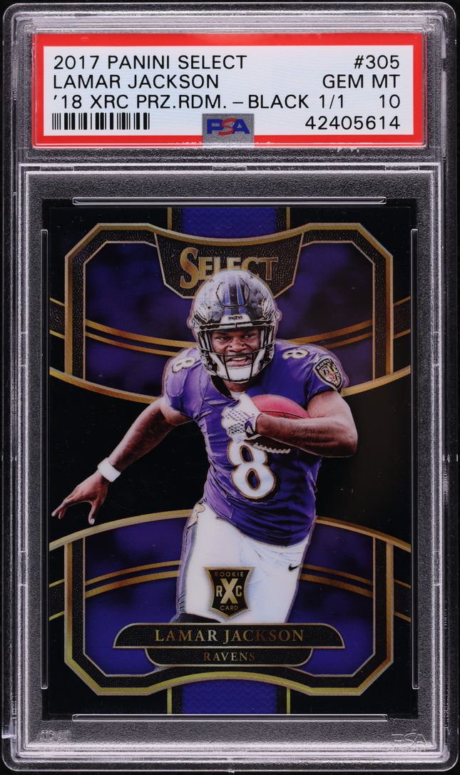 2017 Select '18 NFL Draft XRC Black Prizm Lamar Jackson ROOKIE 1/1 #305 PSA 10