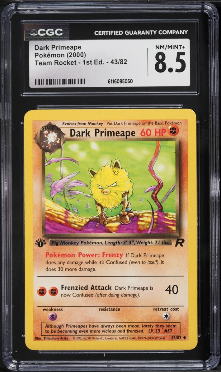 2000 Pokemon Team Rocket 1st Edition Dark Primeape #43 CGC 8.5 NM-MT+