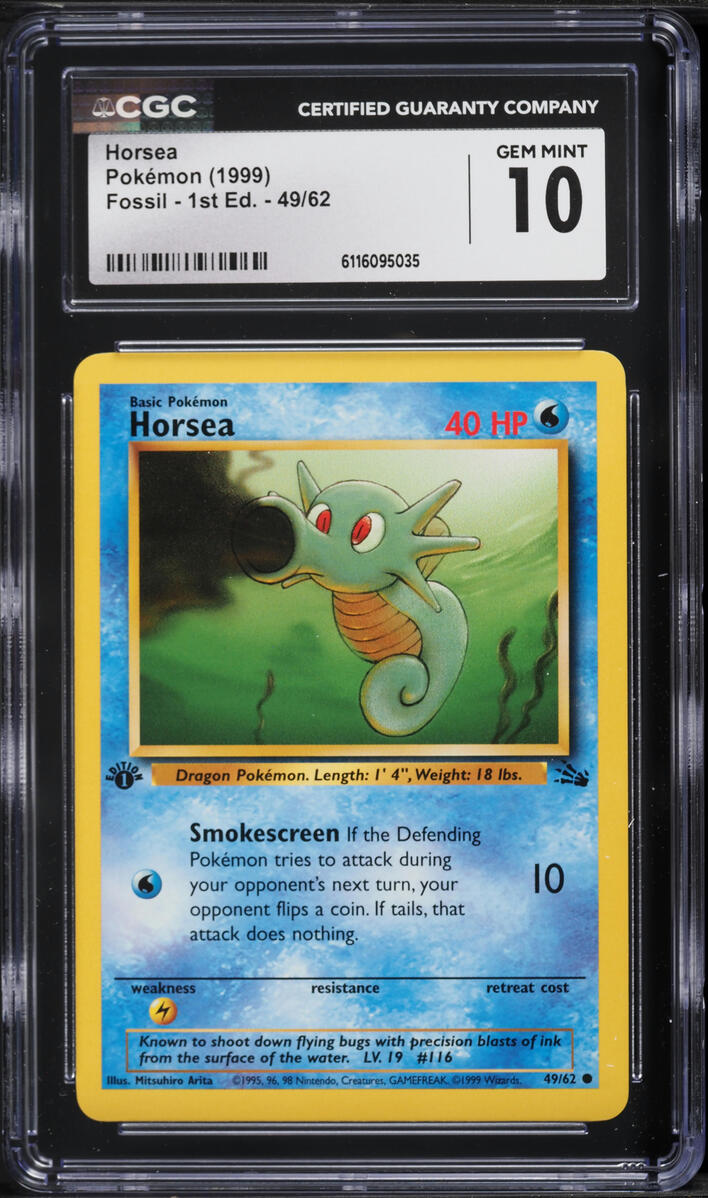 1999 Pokemon Fossil 1st Edition Horsea #49 CGC 10 GEM MINT