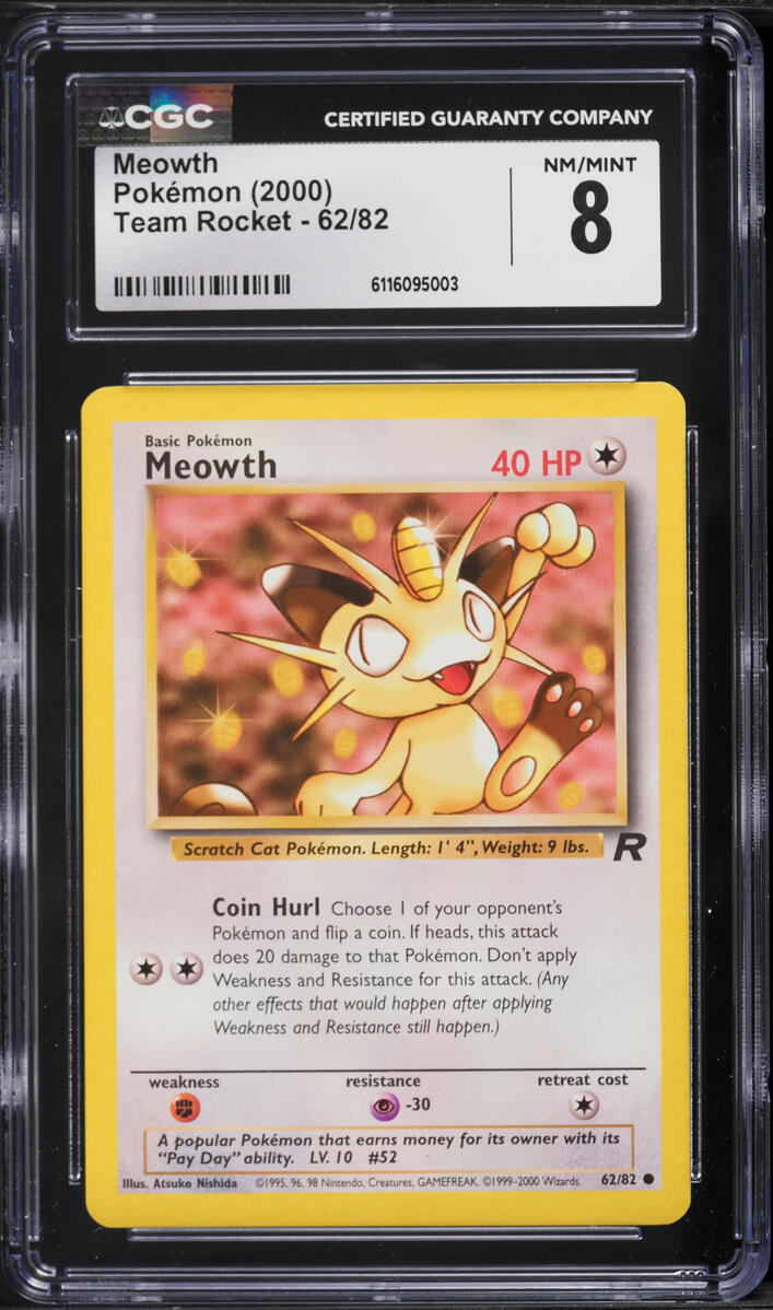 2000 Pokemon Team Rocket Meowth #62 CGC 8 NM-MT