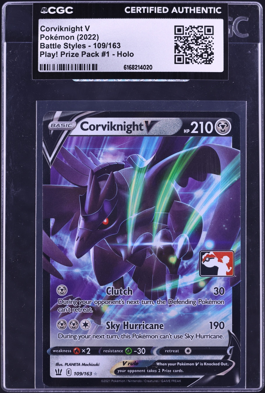 2022 Pokemon Sword & Shield Battle Styles Play! Prize Pack 1 Holo Corviknight V #109 CGC AUTH