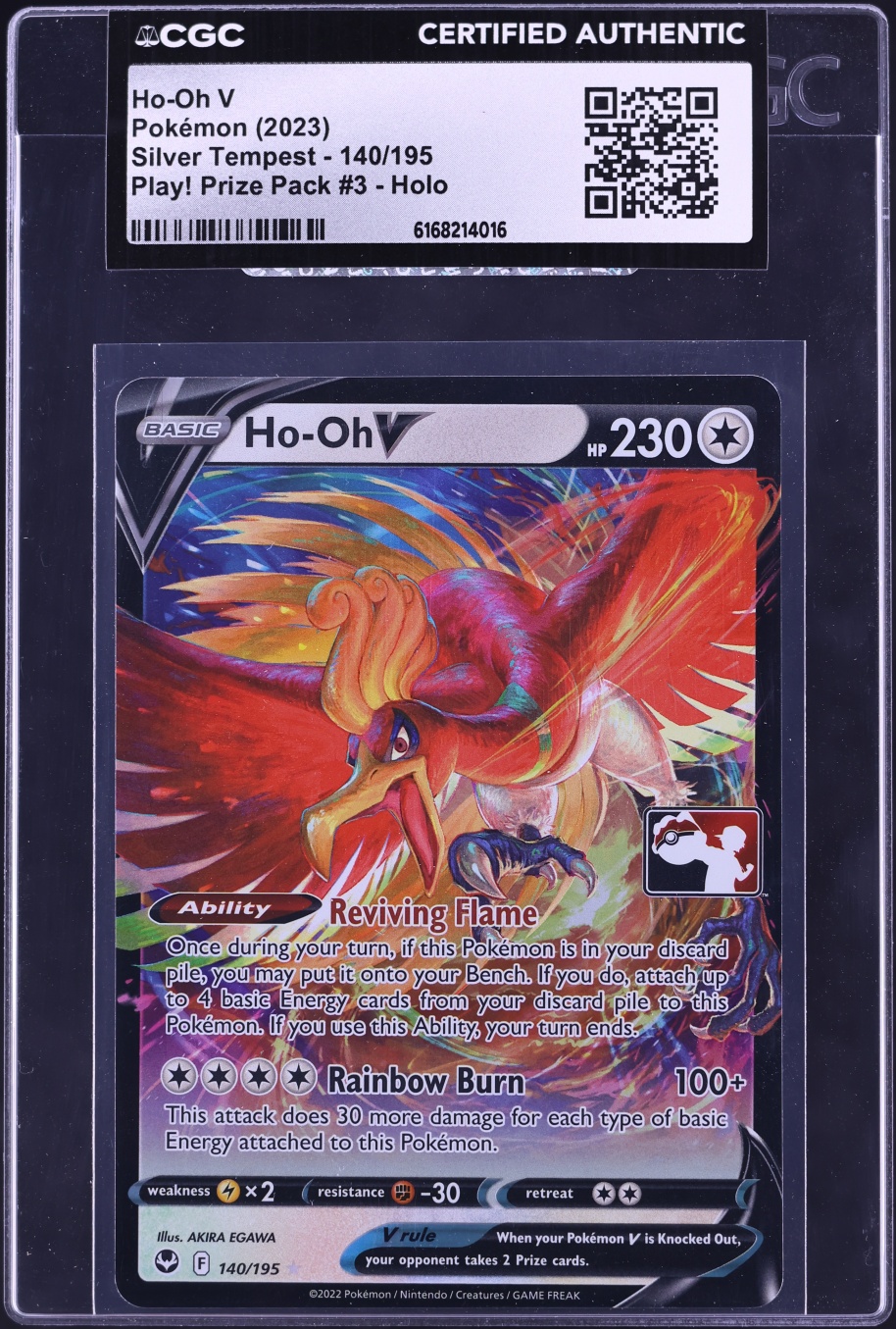 2023 Pokemon Silver Tempest Play! Prize Pack 3 Holo Ho-Oh V #140 CGC AUTH