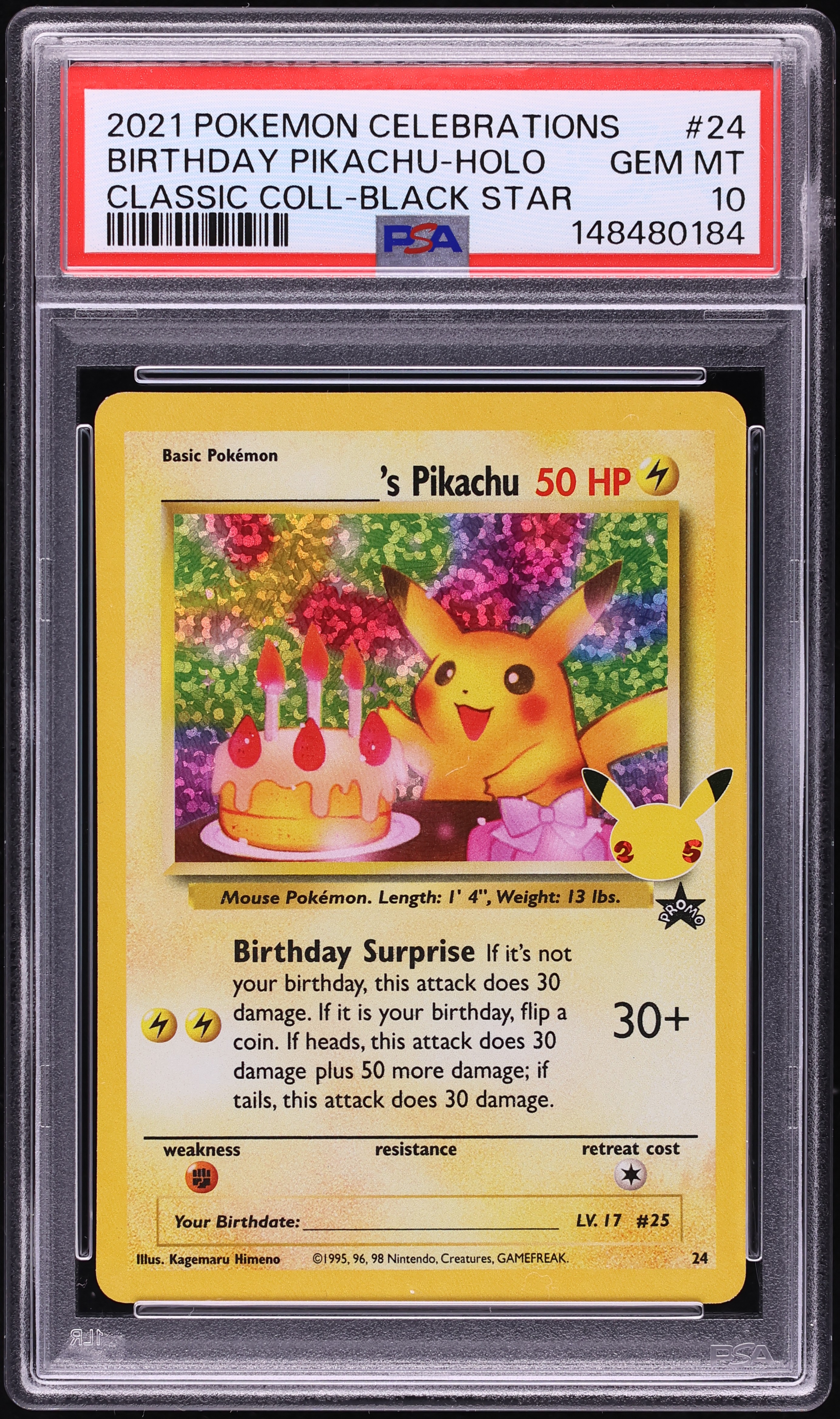 2021 Pokemon SWSH Promo Celebrations Classic Collection Holo Birthday Pikachu #24 PSA 10 GEM