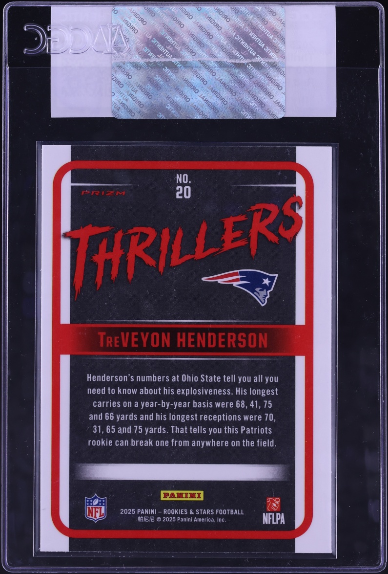2025 Panini Rookies & Stars Thrillers Red Plaid TreVeyon Henderson ROOKIE #20 CGC AUTH