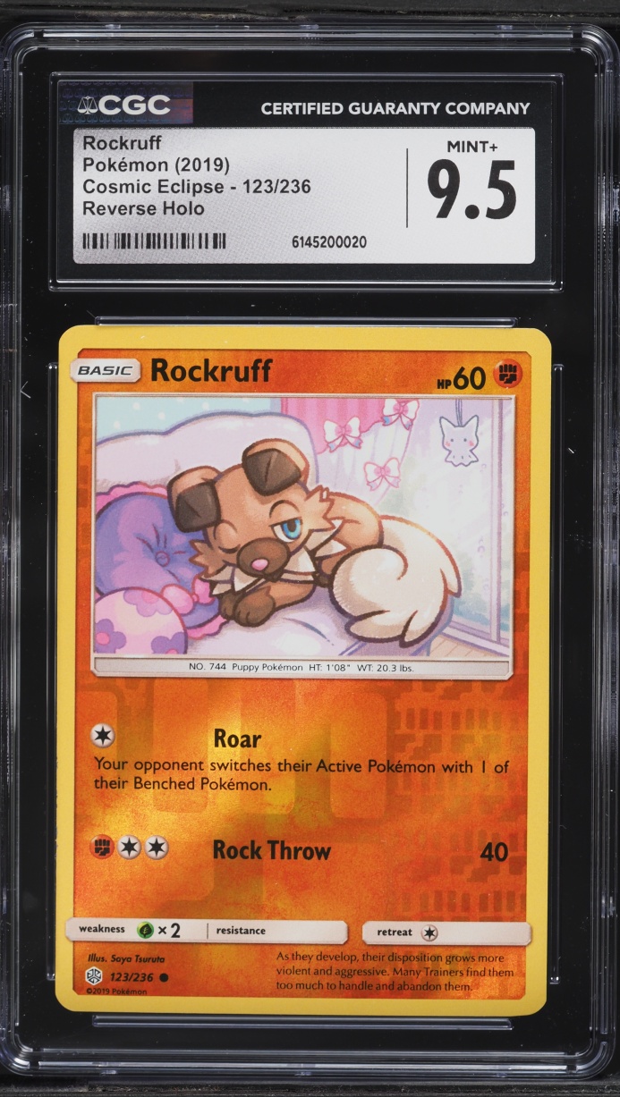 2019 Pokemon Sun & Moon Cosmic Eclipse Reverse Holo Rockruff #123 CGC 9.5 MINT+