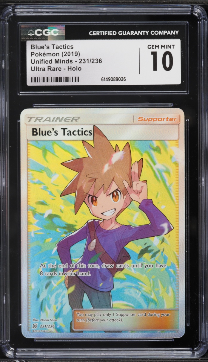 2019 Pokemon Sun & Moon Unified Minds Full Art Blue's Tactics #231 CGC 10 GEM MINT