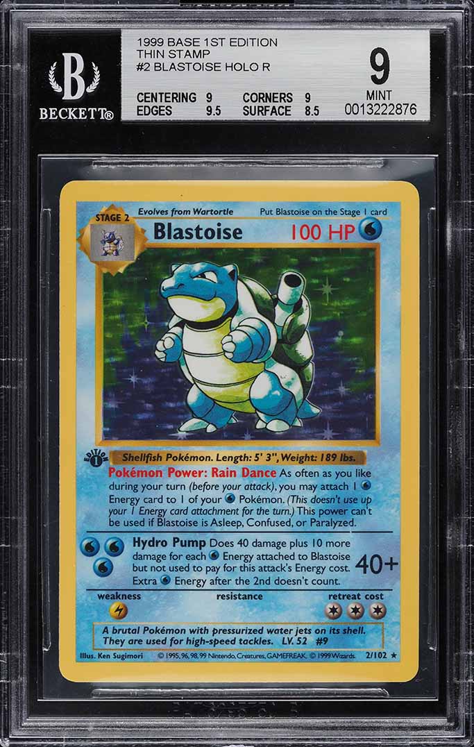 1999 Pokemon Base Set Shadowless 1st Edition Thin Stamp Holo Blastoise #2 BGS 9