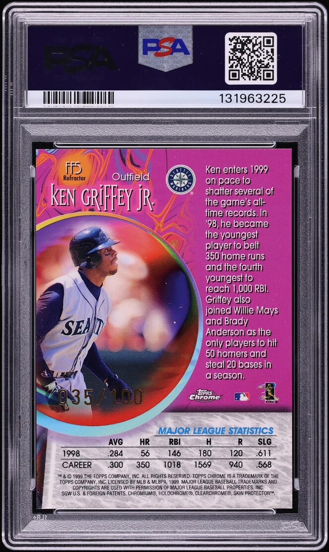 1999 Topps Chrome Fortune 15 Refractor Ken Griffey Jr. /100 #FF5 PSA 10 GEM MINT - Photo 2