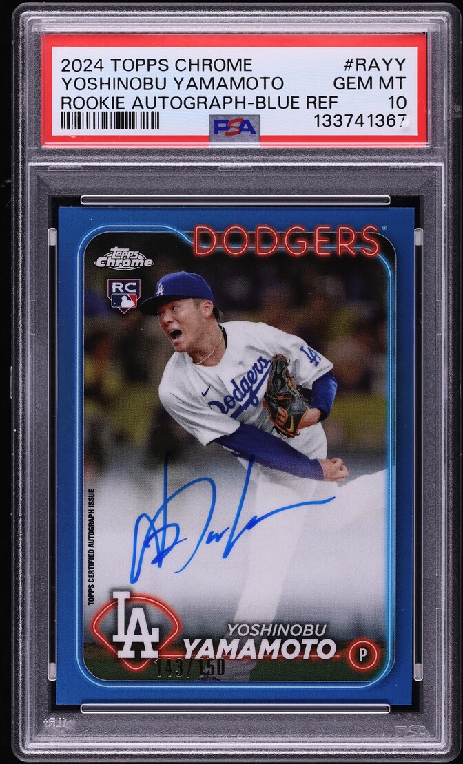 2024 Topps Chrome Blue Refractor Yoshinobu Yamamoto ROOKIE AUTO /150 #RA-YY PSA 10 GEM MINT - Photo 1