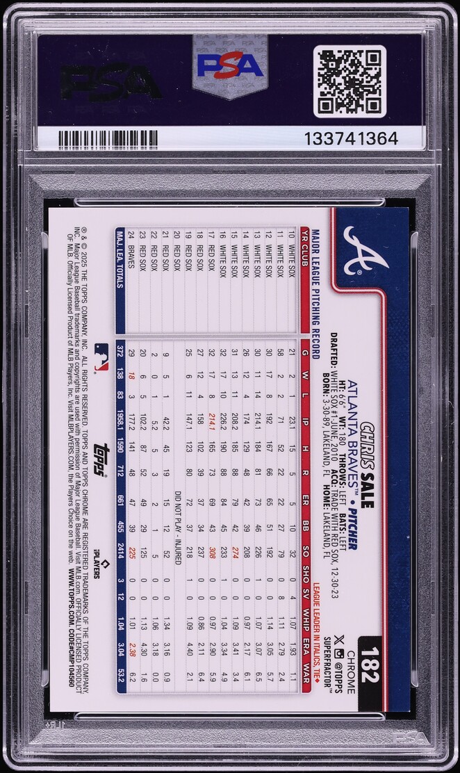 2025 Topps Chrome Variation Superfractor Chris Sale 1/1 #182 PSA 8 NM-MT - Photo 2