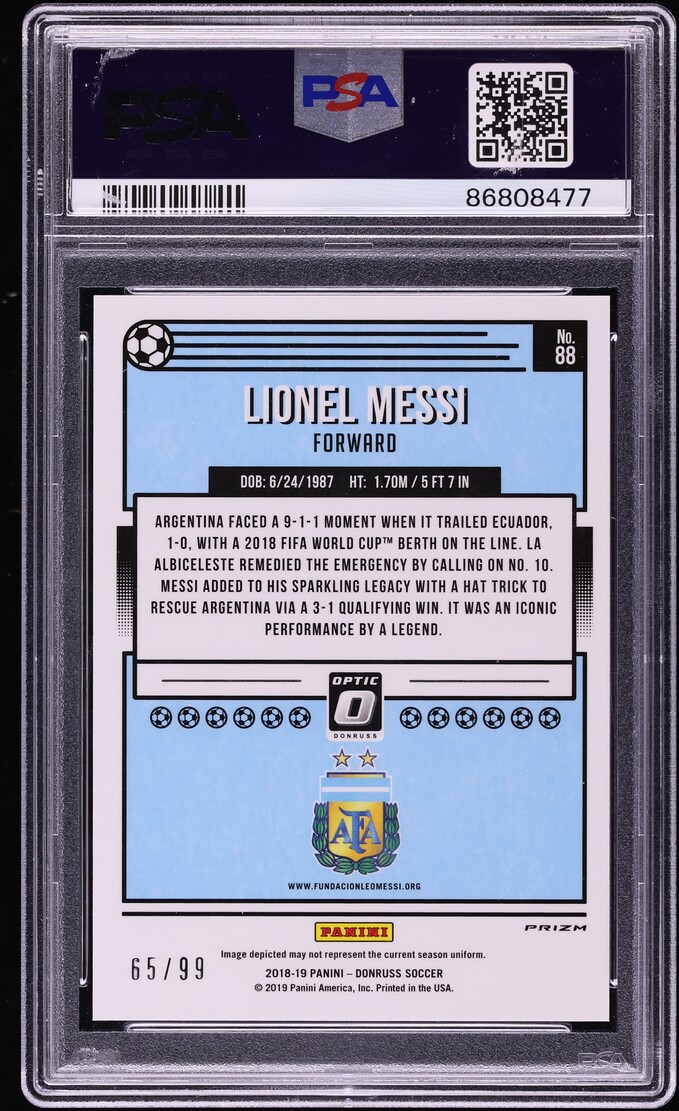 2018 Donruss Optic Orange Lionel Messi /99 #88 PSA 10 GEM MINT - Photo 2