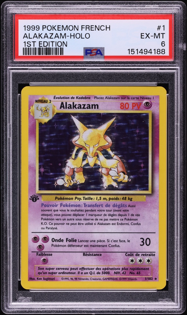 1999 Pokemon French Base Set 1st Edition Holo Alakazam #1 PSA 6 EXMT