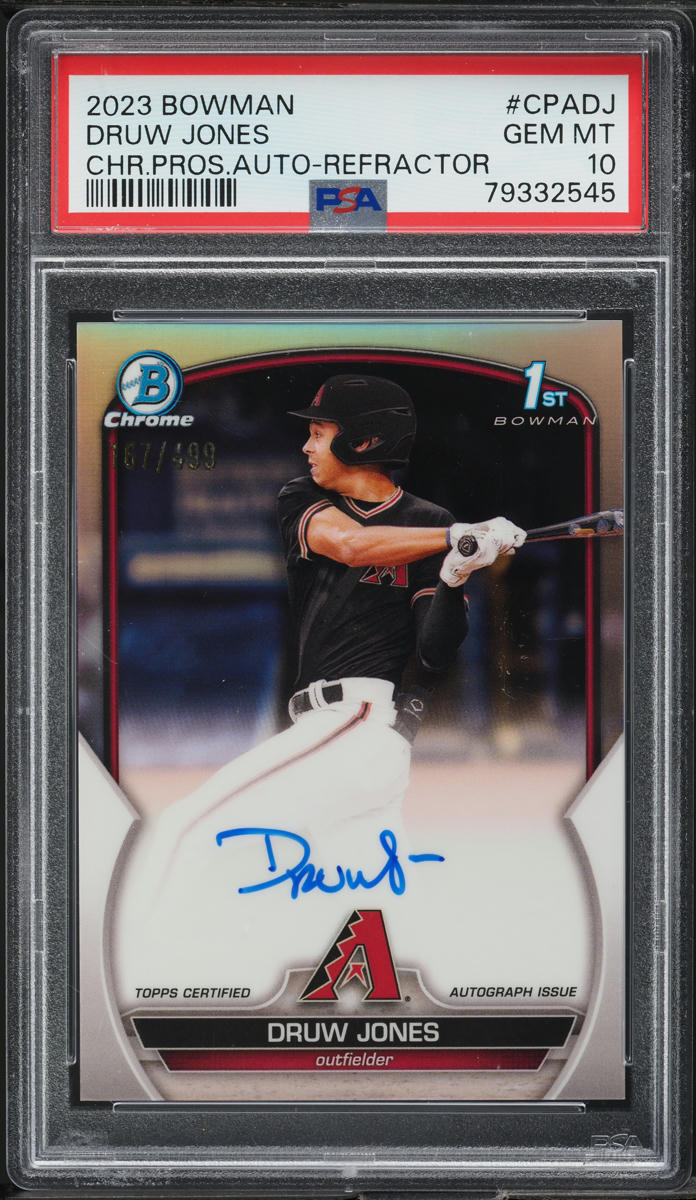 2023 Bowman Chrome Refractor Druw Jones PROSPECT AUTO /499 #CPA-DJ PSA 10 GEM MINT