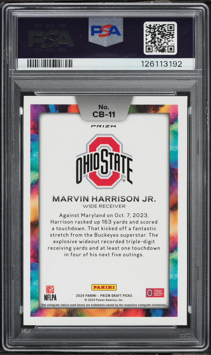 2024 Panini Prizm Draft Picks Black Colorblast Marvin Harrison Jr. ROOKIE #CB11 PSA 10 GEM MINT